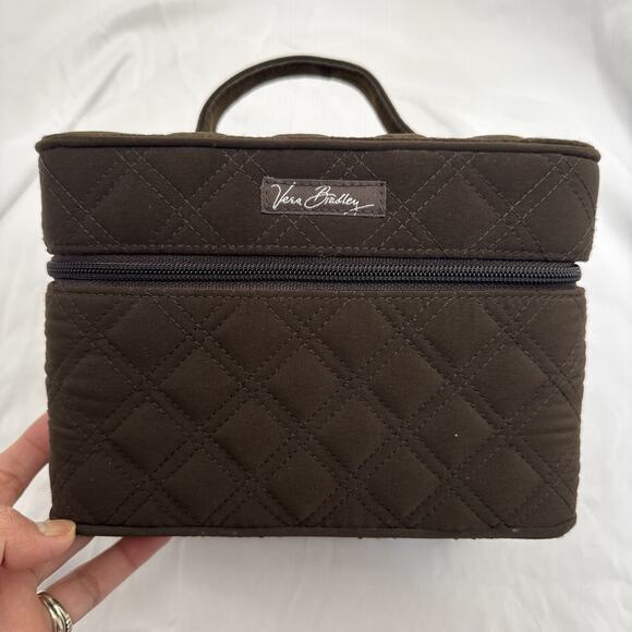Vera Bradley CHOO CHOO TRAVEL CASE Espresso Color Dark Brown Quilted - Picture 2 of 16